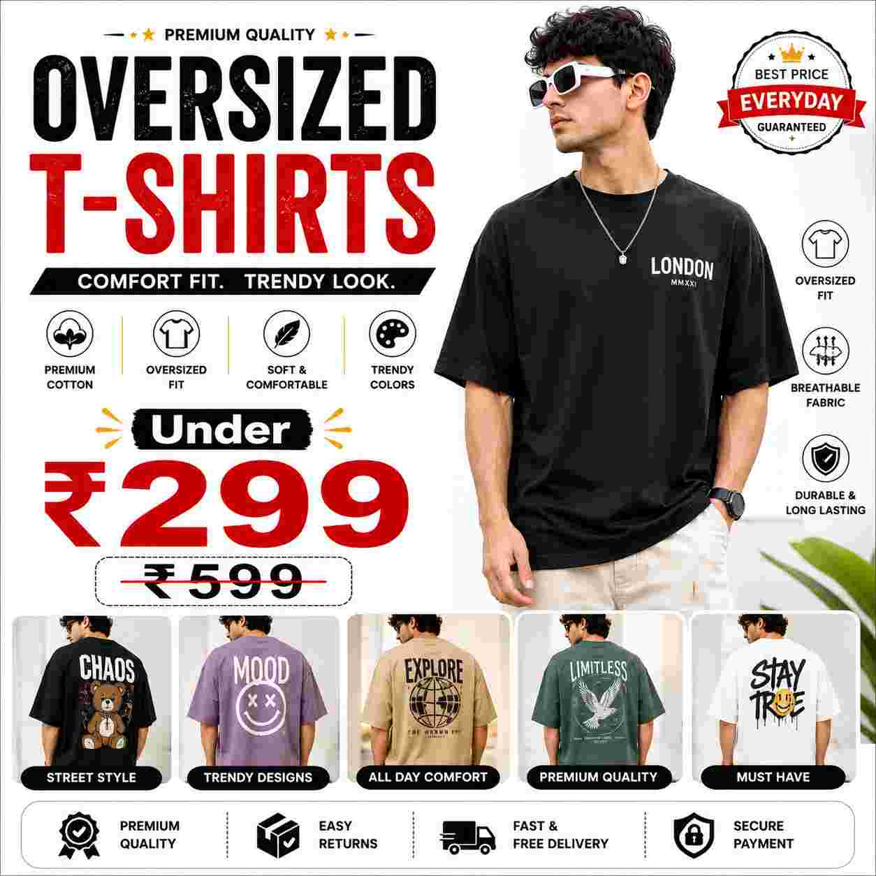Oversized T-Shirts Under ₹299